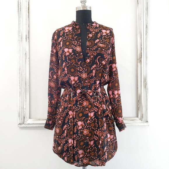 NWOT A.L.C. 70s Silk Sacha Floral Paisley Print Shirt Dress - Picture 3 of 16